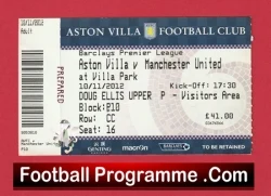 Aston Villa v Manchester United 2012 - Match Ticket - football memorabilia