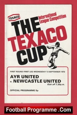 Ayr United v Newcastle United 1972 - Texaco Cup - football programme