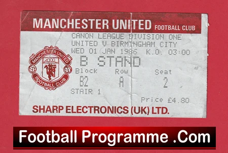 Birmingham City v Manchester United 1986 - Football Ticket - Image 2
