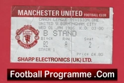 Birmingham City v Manchester United 1986 - Football Ticket - football memorabilia