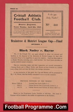 Black Notley v Rayne 1953 - Cup Final at Crittall Athletic - football programme