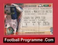 Blackburn Rovers v Manchester United 2001 – Match Ticket