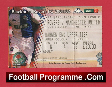 Blackburn Rovers v Manchester United 2001 - Match Ticket - Image 2