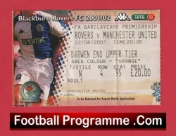 Blackburn Rovers v Manchester United 2001 - Match Ticket - football memorabilia