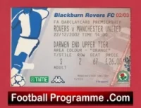 Blackburn Rovers v Manchester United 2002 – Football Ticket