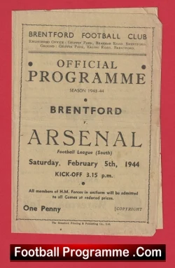 Brentford v Arsenal 1944 - 1940's Football Programmes - football programme