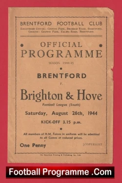Brentford v Brighton 1944 - 1940's Football Programme - football programme