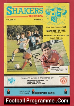 Bury v Manchester United 1987 - League Cup Old Trafford Signed Bryan Robson - football programme