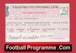 Coventry City v Manchester United 1995 - Football Ticket - football memorabilia