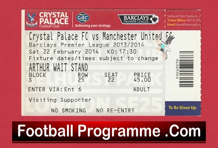 Crystal Palace v Manchester United 2014 - Match Ticket - Image 2