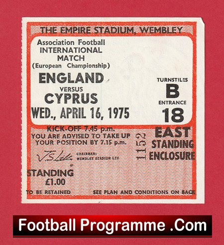 England v Cyprus 1975 - Match Ticket - Image 2