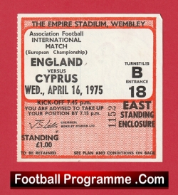 England v Cyprus 1975 - Match Ticket - football memorabilia