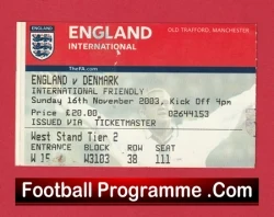 England v Denmark 2003 - Football Ticket - football memorabilia