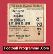England v Germany 1981 – Match Ticket