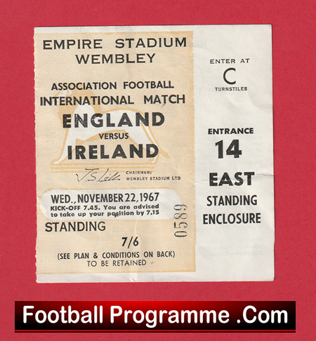 England v Irleland 1967 - Match Ticket - Image 2