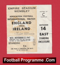 England v Irleland 1967 - Match Ticket - football memorabilia