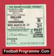 England v Luxembourg 1977 – Match Ticket