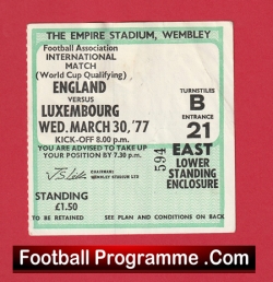 England v Luxembourg 1977 - Match Ticket - football memorabilia