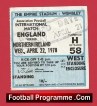 England v Northern Ireland 1970 Ticket 100th Cap Bobby Charlton + George Best