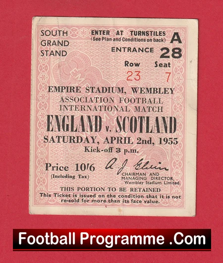 England v Scotland 1955 - Football Ticket 1950s - Image 2