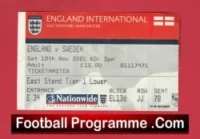 England v Sweden 2001 – Football Ticket