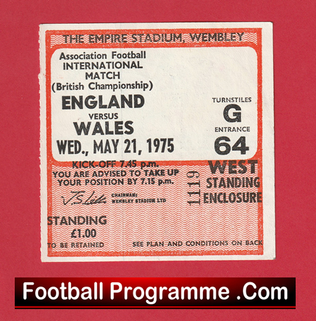 England v Wales 1975 - Match Ticket - football memorabilia