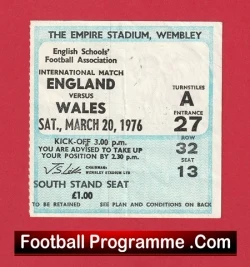 England v Wales 1976 - Match Ticket - football memorabilia