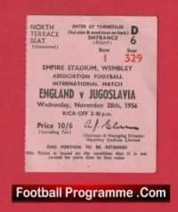 England v Yugoslavia 1956 – Football Ticket 1950s