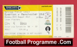 Everton v Manchester United 2012 - Match Day Ticket - football memorabilia