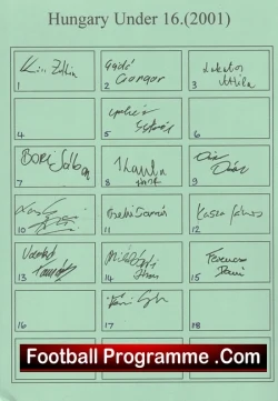 Hungary Team Sheet Multi Signed Under 16 team 2001 - football memorabilia