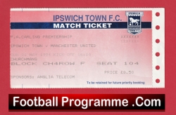 Ipswich Town v Manchester United 1994 - Match Ticket - football memorabilia