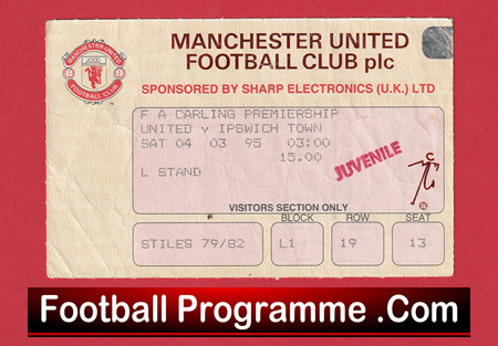Ipswich Town v Manchester United 1995 - Football Ticket - Image 2