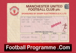 Ipswich Town v Manchester United 1995 - Football Ticket - football memorabilia