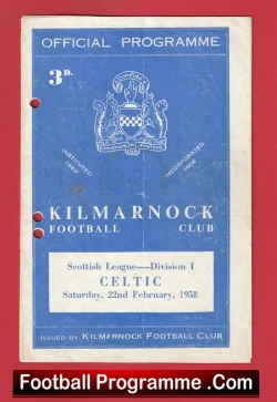 Kilmarnock v Glasgow Celtic 1958 - Multi Signed Autographed - football programme