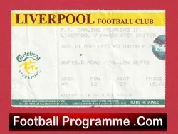 Liverpool v Manchester United 1995 - Football Ticket - football memorabilia