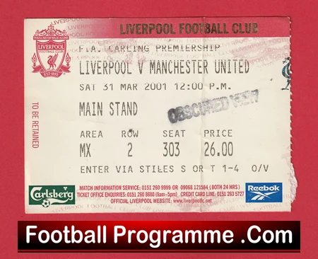 Liverpool v Manchester United 2001 - Match Ticket - Image 2