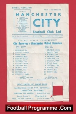 Manchester City v Manchester United 1969 - Reserves Match - football programme