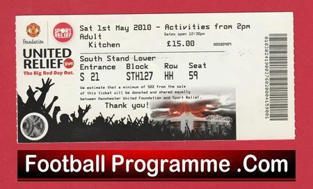 Manchester United Sport Relief Football Ticket Old Trafford 2010 - Image 2