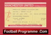 Manchester United v Aston Villa 1990 – Match Ticket