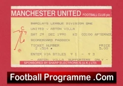Manchester United v Aston Villa 1990 - Match Ticket - football memorabilia