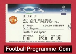 Manchester United v Benfica 2006 - Football Ticket - football memorabilia