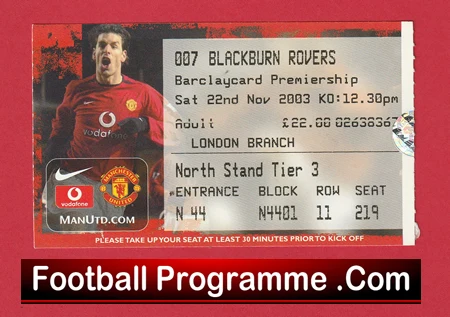Manchester United v Blackburn Rovers 2003 - Ticket Man Utd - Image 2