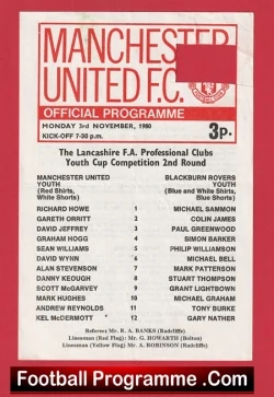 Manchester United v Blackburn Rovers 1980 - Man Utd FA Youth Cup - football programme