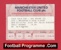 Manchester United v Brighton 1992 - Football Ticket - football memorabilia