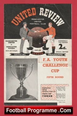 Manchester United v Doncaster Rovers 1958 - 1950's Man Utd Youth Matt Busby - football programme