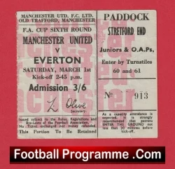 Manchester United v Everton 1969 - FA Cup Football Ticket - football memorabilia