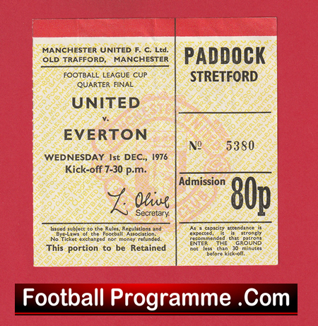 Manchester United v Everton 1976 - Cup Quarter Final Ticket - Image 2