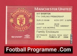 Manchester United v Everton 1999 - Treble Season Ticket - football memorabilia