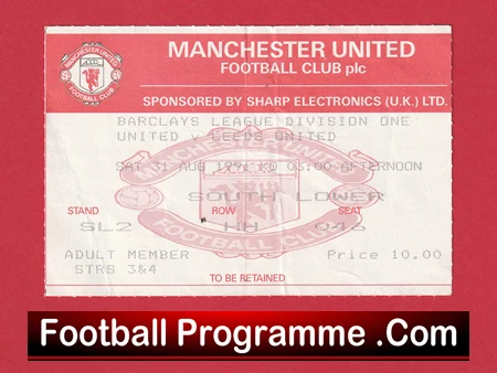Manchester United v Leeds United 1991 - Football Ticket - Image 2