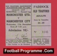 Manchester United v Manchester City 1969 – LC Semi Final Match Ticket